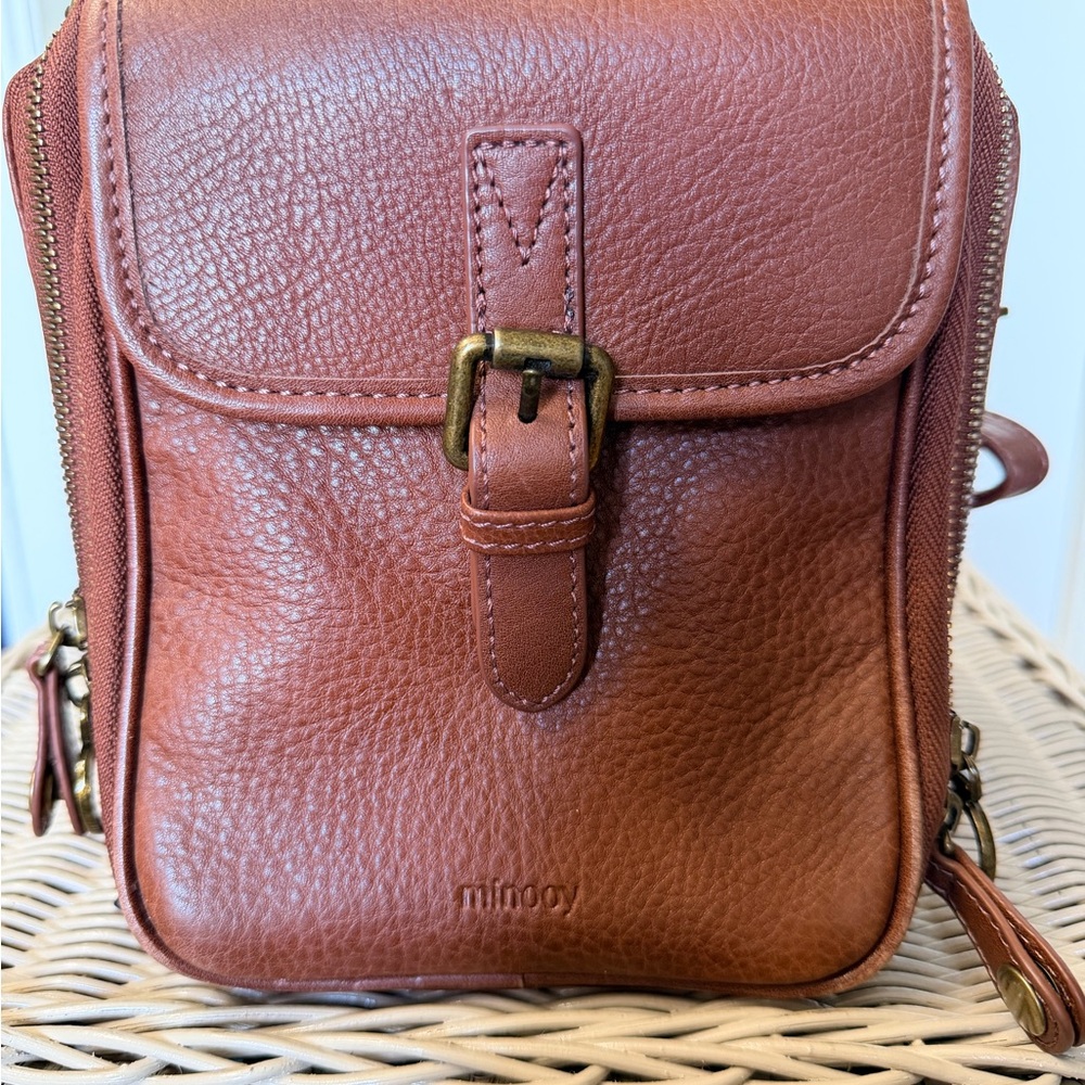 Minooy Brown Faux Leather Crossbody Bag